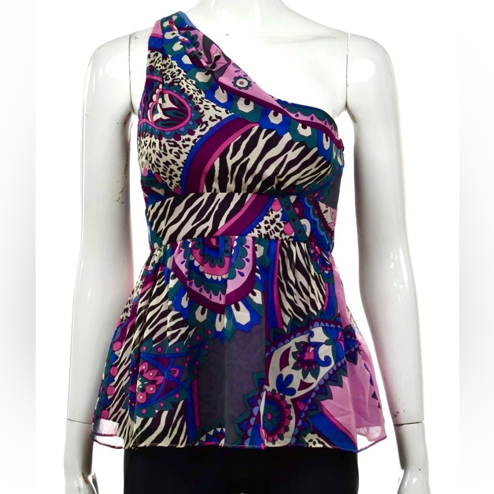 Tibi Multicolored Floral/Animal Print One shoulder top Size 2/XS MSRP $225